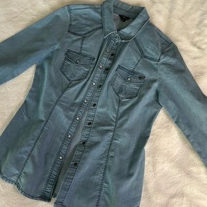 Denim long sleeve button up top